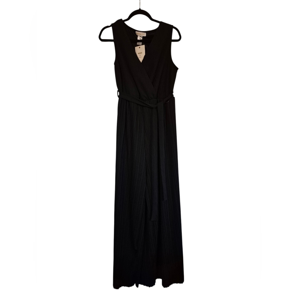 Bold & Chic Black Sleeveless faux-wrap Pantset/ Jumper XL Beautiful !!!